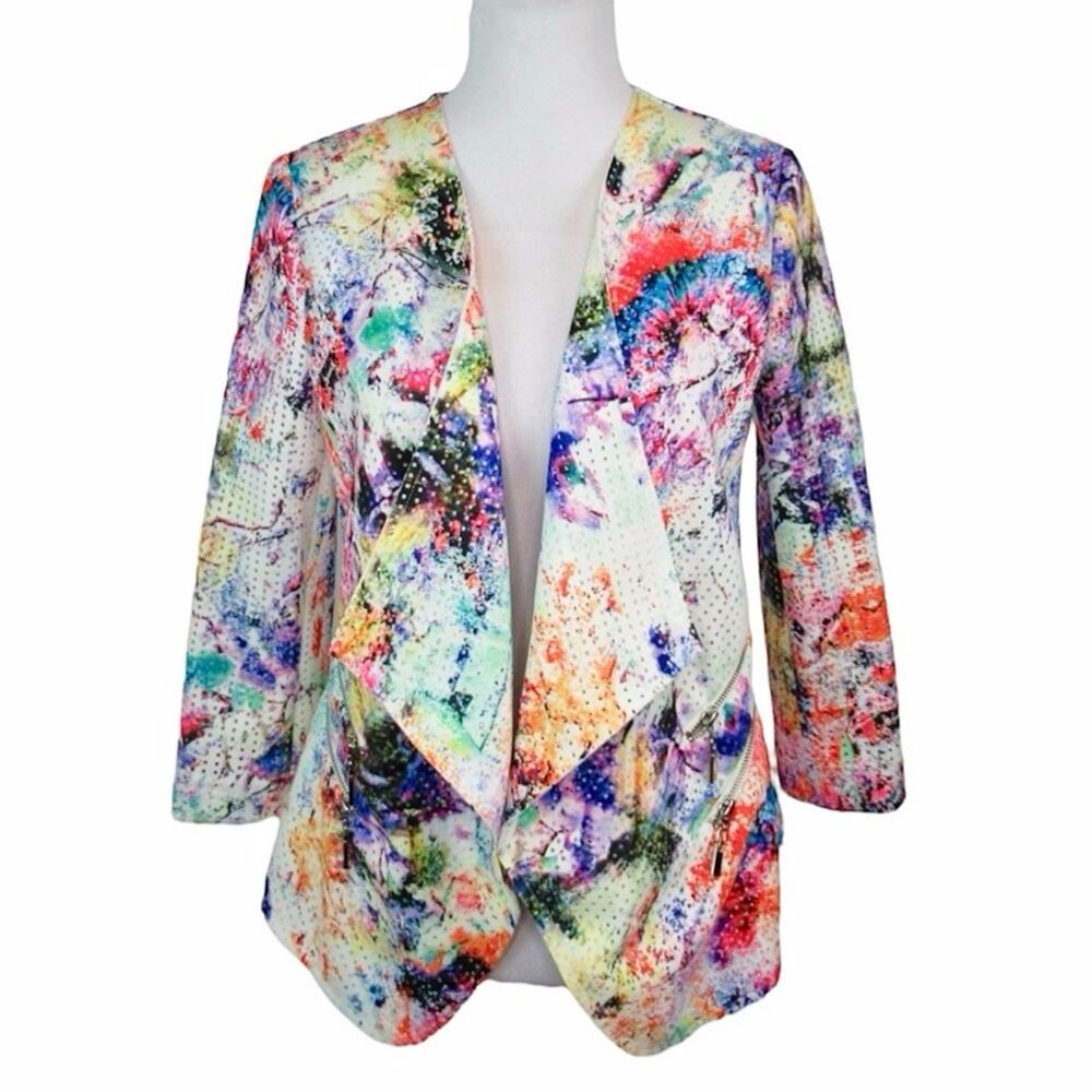 MONA LEAH COUTURE Perforated Watercolor Open Draped Front Jacket Size Small